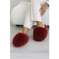 AJVANI Women's Slip On Mule Fluffy Indoor Slippers in Burgundy | Size: Large