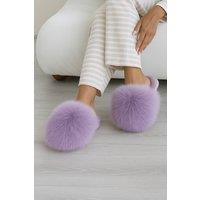 AJVANI Women's Slip On Mule Fluffy Indoor Slippers in Lilac | Size: Large