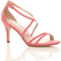 AJVANI Women's High Heel Crossed Straps Buckle Faux Suede Heeled Sandals in Coral | Size: 7