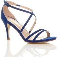 AJVANI Women's High Heel Crossed Straps Buckle Faux Suede Heeled Sandals in Cobalt | Size: 5
