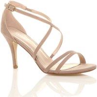 AJVANI Women's High Heel Crossed Straps Buckle Faux Suede Heeled Sandals in Nude | Size: 7