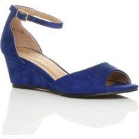 AJVANI Women's Mid Wedge Heel Ankle Strap Sandals in Cobalt | Size: 8