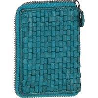 Ashwood Leather Women's Vintage Woven Leather Zip Around Small 6 Card Coin Purse in Turquoise