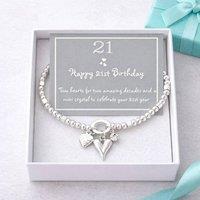 My Posh Shop Women's 21st Birthday Heart Stretch Bracelet in Silver