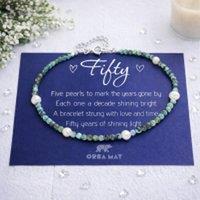 Orsa May Women's 50th Birthday Sterling Silver Milestone Five Pearl Beaded Bracelet
