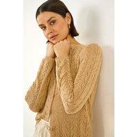 Roman Women's Shimmer Button Knit Cardigan in Beige | Size: 18