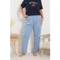 Yours Women's Stripe Wide Leg Pyjama Bottoms in Blue | Size: 14-16