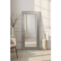 Yearn Mirrors Hammered Tall Silver Framed Bevelled Mirror in Metallic Silver