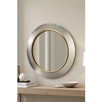 Yearn Mirrors Ava Metallic Silver Round Bevelled Mirror Gold Trim