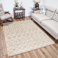 Livabliss Urban Shag-Geometric Beige Blue Pink Grey Soft Plush Pile Living Bedroom Rug in Cream | Size: 80 cm x 150 cm