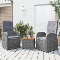 Berkfield Home 3 Piece Garden Lounge Set Grey Poly Rattan&Solid Wood Acacia