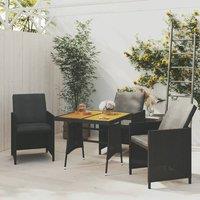 Berkfield Home Garden Table Black 70x70x72 cm Poly Rattan & Solid Acacia Wood | Size: 70 x 70 x 72 cm