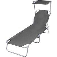 Berkfield Home Folding Sun Lounger with Canopy Steel Grey