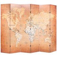 Berkfield Home Folding Room Divider 228x170 cm World Map Yellow