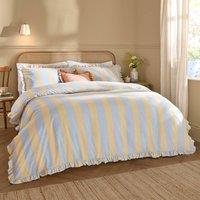 Furn Birdie Stripe Ruffle Duvet Cover Set in Lemon | Size: Double