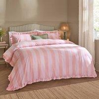 Furn Birdie Stripe Ruffle Duvet Cover Set in Raspberry | Size: King
