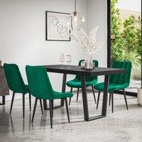 More4Homes Aria Dining Table & Chairs - Black Table Top w Black Legs + Nova Velvet Dining Chair Set Of 6 in Green
