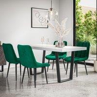 More4Homes Aria Dining Table & Chairs - White Marble Effect Table Top w Black Legs + Nova Velvet Dining Chair Set Of 6 in Green