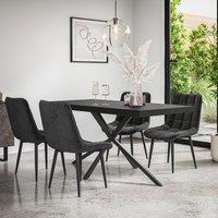 More4Homes Donni Dining Table & Chairs - Black Table Top w Black Legs + Nova Velvet Dining Chair Set Of 6