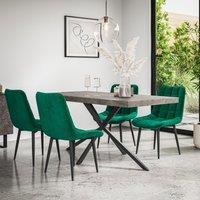 More4Homes Donni Dining Table & Chairs - Concrete Effect Table Top w Black Legs + Nova Velvet Dining Chair Set Of 6 in Green