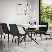 More4Homes Donni Dining Table & Chairs - White Marble Effect Table Top w Black Legs + Nova Velvet Dining Chair Set Of 6