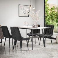 More4Homes Haydon Extending Dining Table & Chairs- White Marble Effect Table Top w Black Legs + Nova Velvet Dining Chair Set Of 6