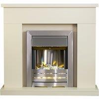 Adam Fires & Fireplaces Adam Lomond Fireplace in Stone Effect with Helios Electric Fire in Brushed Steel, 39 Inch in Grey