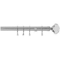 New Edge Blinds 25-28mm Jewel End Metal Curtain Pole Set - Chrome in Metallic Silver | Size: 170 cm - 300 cm