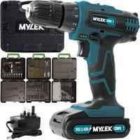 MYLEK 2 Speed Cordless Drill BMC with Carry Case & 204 Piece Accessory Kit in Green