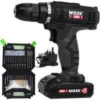 MYLEK Cordless Drill MYW09 with 128-Piece Accessory Kit in Black