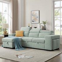 Home Detail Azalea Sofa With Chaise & Pull-Out Sofa Bed in Pale Green