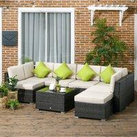 OUTSUNNY 8 Pieces Patio Rattan Sofa Set Garden Furniture Set for Outdoor in Brown