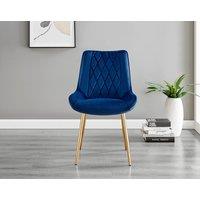 FurnitureboxUK Novara 100cm Round Tempered Glass Dining Table with Gold Legs & 4 Pesaro Velvet Chairs in Navy