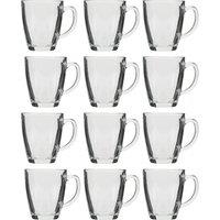 Dibor Set of 12 Traditional Clear Glass Coffee Mug Tea Cups 360ml | Size: 12 Pack