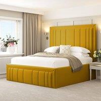 Bed Choices Emperor Upholstered Bed Frame with 54 Headboard & Ottoman Storage (Mattress not included) in Mustard | Size: Double