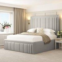 Bed Choices Emperor Upholstered Bed Frame with 54 Headboard & Ottoman Storage (Mattress not included) in Silver | Size: Small Double