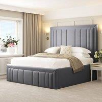 Bed Choices Emperor Upholstered Bed Frame with 54 Headboard & Ottoman Storage (Mattress not included) in Grey | Size: Double