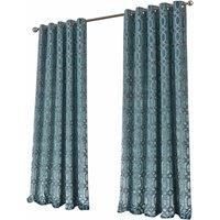 New Edge Blinds Luxe Geo Velvet Eyelet Curtains in Teal | Size: 228 cm width x 228 cm drop