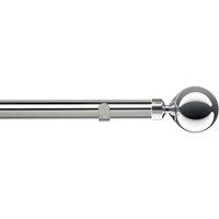 New Edge Blinds 28mm Fixed Length Metal Eyelet Curtain Pole Set - Met Ball Finial in Metallic Silver | Size: 330 cm