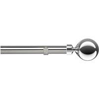 New Edge Blinds 28mm Fixed Length Metal Eyelet Curtain Pole Set - Sphere Finial in Metallic Silver | Size: 310 cm