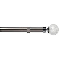 New Edge Blinds 28mm Fixed Length Metal Eyelet Curtain Pole Set - Crash Finial in Grey | Size: 240 cm