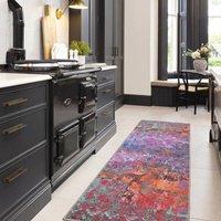 Kukoon Pink & Teal Multi Colour Abstract Washable Long Hallway Runner Rug | Size: 60 cm x 240 cm