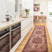 Kukoon Scarlet Distressed Soft Machine Washable Long Hallway Runner Rug in Burgundy | Size: 60 cm x 240 cm
