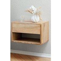 MH London Solid Wood Floating Nightstand with Drawer & Shelf for Bedroom Storage - Idris in Natural