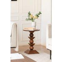 MH London Round Solid Mango Wood Side Table, Bedside End Table for Living Room & Bedroom - Gino in Walnut