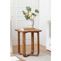 MH London Square Solid Mango Wood Side Table, Curved Base End Table - Duchie in Walnut