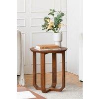 MH London Solid Mango Wood Round Side Table Cross Base End Table for Living Room - Forbes in Walnut