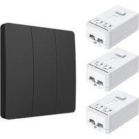 ENER-J Wireless Kinetic 3 Gang Light Switch with 3 Receivers 500W in Black