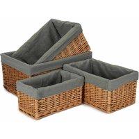 Red Hamper Set of 4 Double Steamed Grey Cotton Lined Willow Storage Baskets
