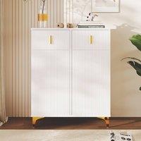BTM Elegant Sideboard Shoe Cabinet, Adjustable Shelves, Gold Accents in White